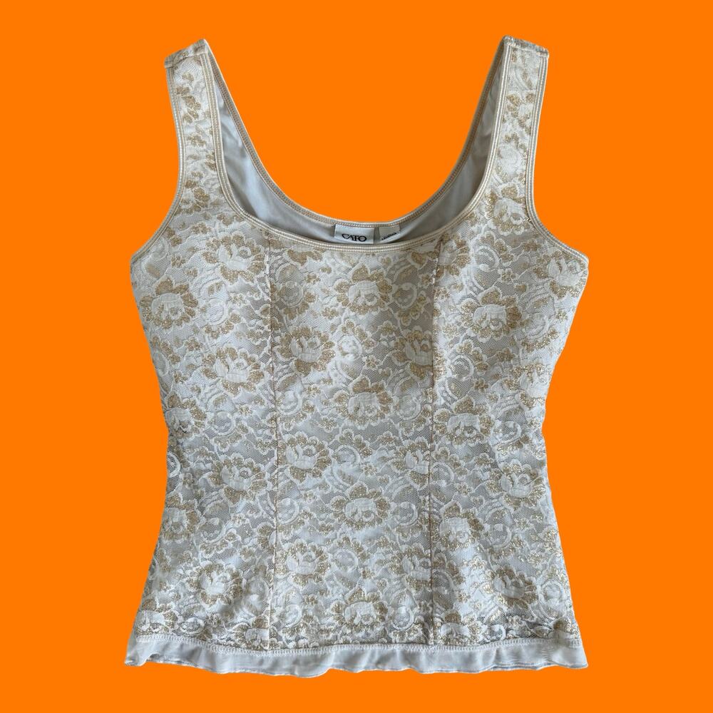 00's vintage floral lace y2k camisole bodycon tank top LARGE
